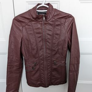 Burgundy Synthetic Leather Jacket XXS